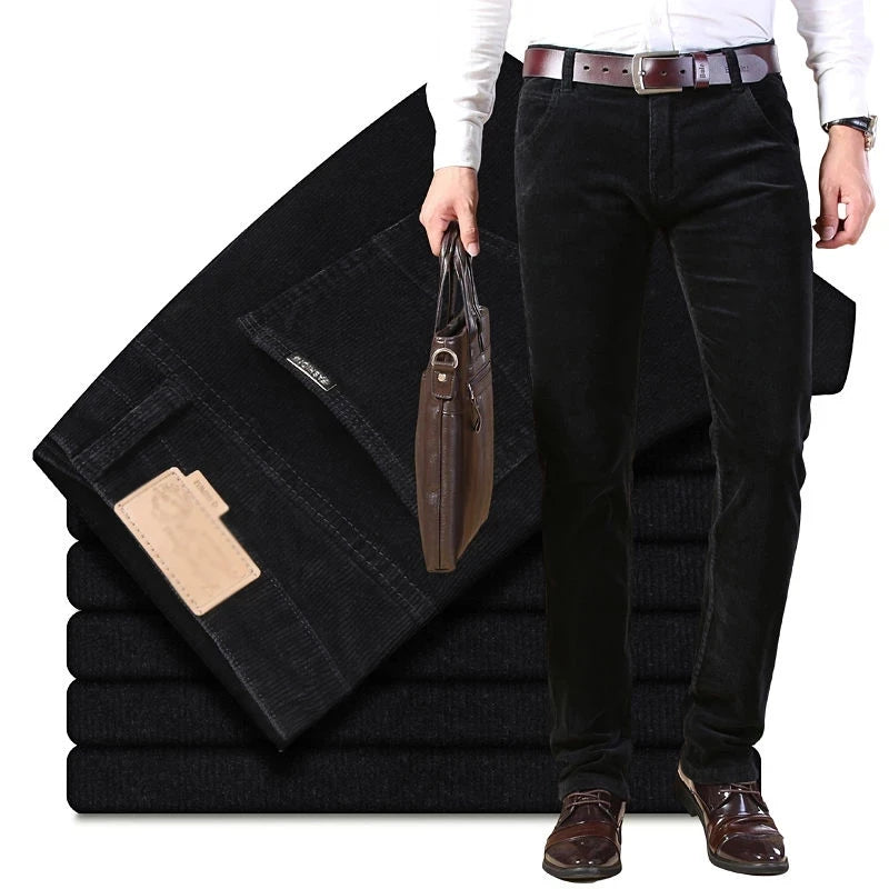 Autumn Winter Men's Thick Warm Corduroy Pants Fleece Trousers Casual Business Style Long Jeans for Men