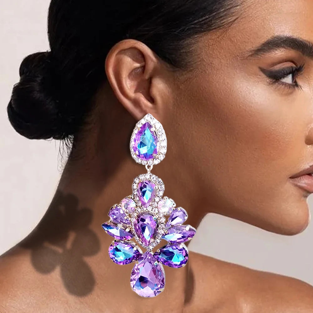 Stonefans Purple Crystal Dangle Earrings for Women Studs Wedding Ear