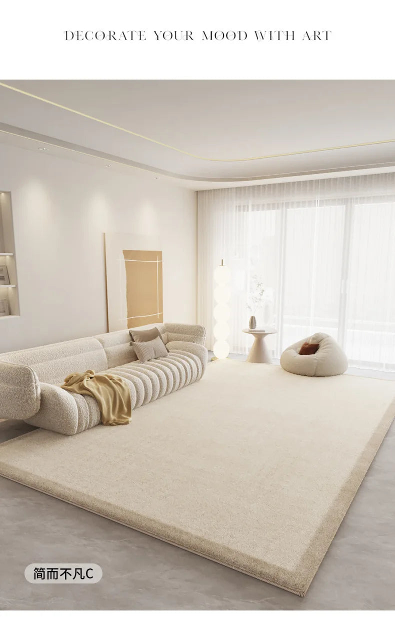 Soft Cream-Colored Thickened Non-Slip Carpet Plush Rug for Living Room Bedroom Home Sofa Coffee Table Anti-Cold Floor Mat