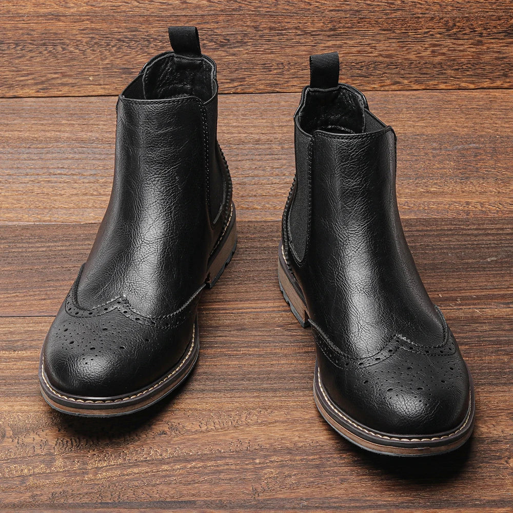 2026 Classic Red Wine Chelsea Boots for Men Fashionable Men Boots Casual Men Ankle Boots