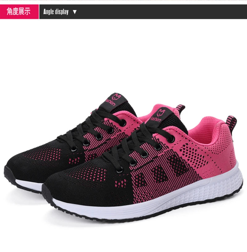 Spring Flying Knit Shoes Korean Casual Student Versatile Lace-Up Mesh Women's Sports Shoes Forrest Gump Comfort