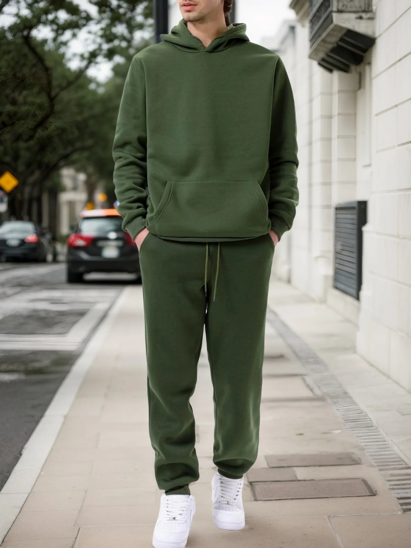 Men's Autumn and Winter Solid Color Hoodie and Jogging Pants Two-piece Set Fashionable Outdoor Casual Sportswear Men's Tracksuit
