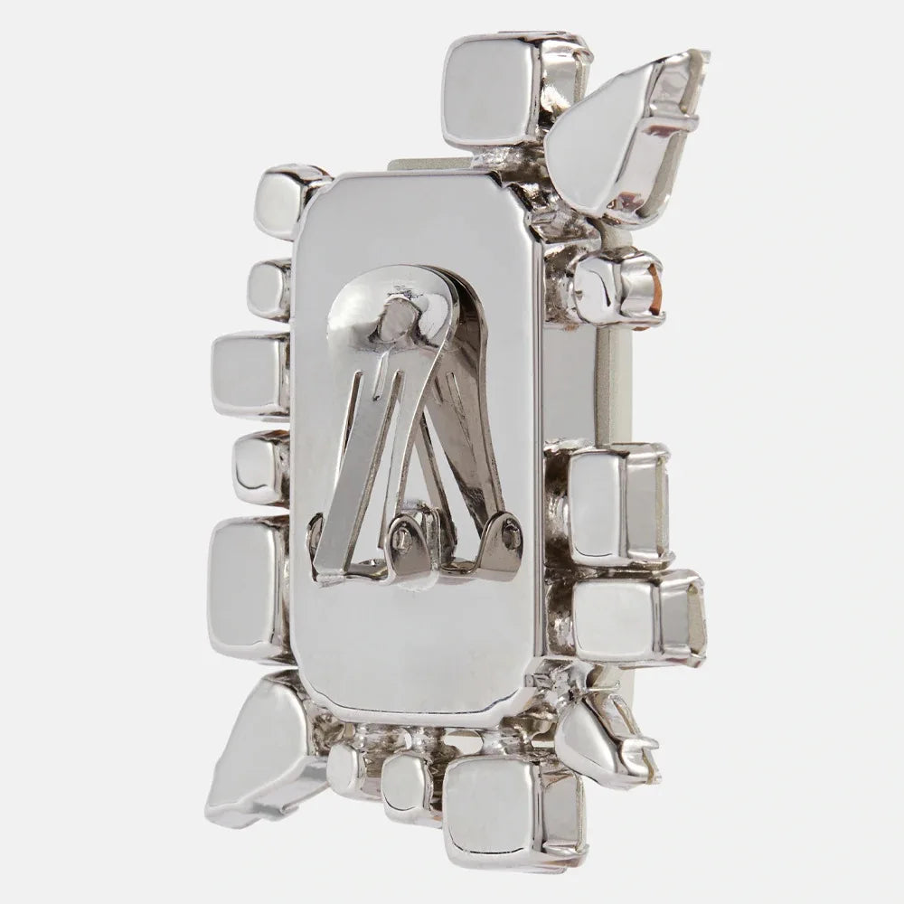 Designer Rhinestone Irregular Large Square Ear Clips for Women Bling