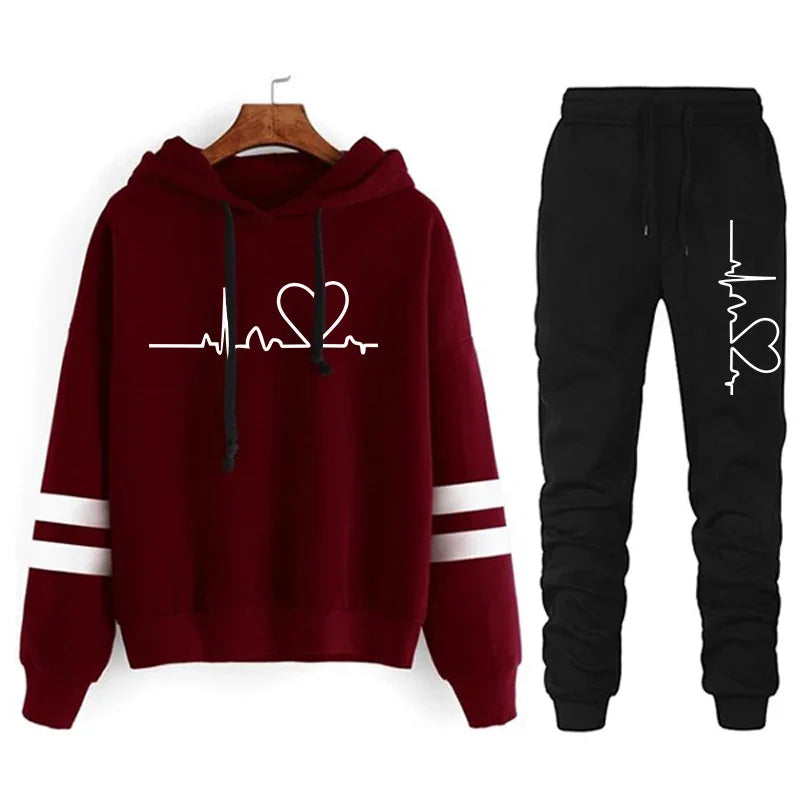 Women's Tracksuit Casual Stripe Versatile Sweatshirt and Black Sweatpants Loose Print High-Quality Outfits Hoodies Pants