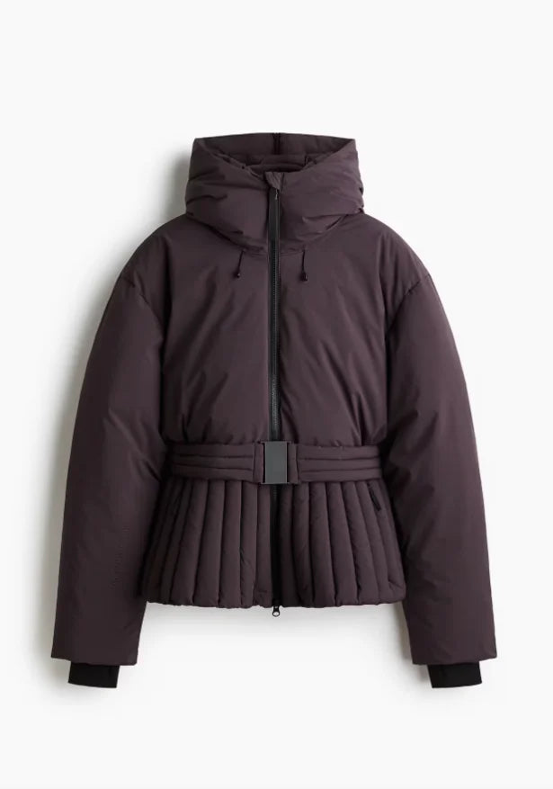 Belted Chic Hooded Cotton Coat Women Casual Full Sleeve Stand Collar Zipper Short Skiwear 2026 Lady Winter Sport Puffer Jacket