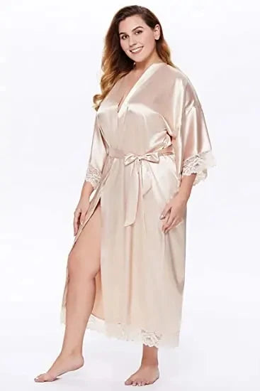 Bride Robe with Lace Sleeves White  Lace Bridal Robe Long Wedding Kimono Robe for Women Bridesmaid Dressing Gown
