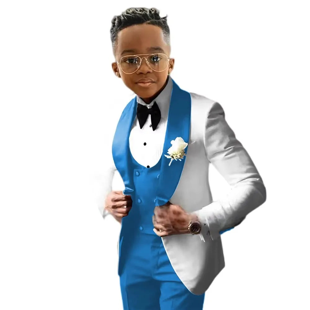 Handsome Solid Boys Suit 3 piece Suit Big kids Custom Suits 2-18 Years Old Wedding Tuxedos Blazer Vest Pants Set for Boys