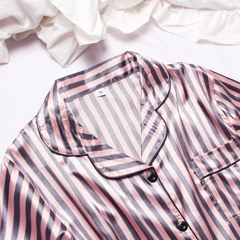 Spring Autumn Pajama Women Silk Satin Pajamas Set Long Sleeve Shirt with Trouser Sleepwear Loungewear Female Pajamas Suits Mujer