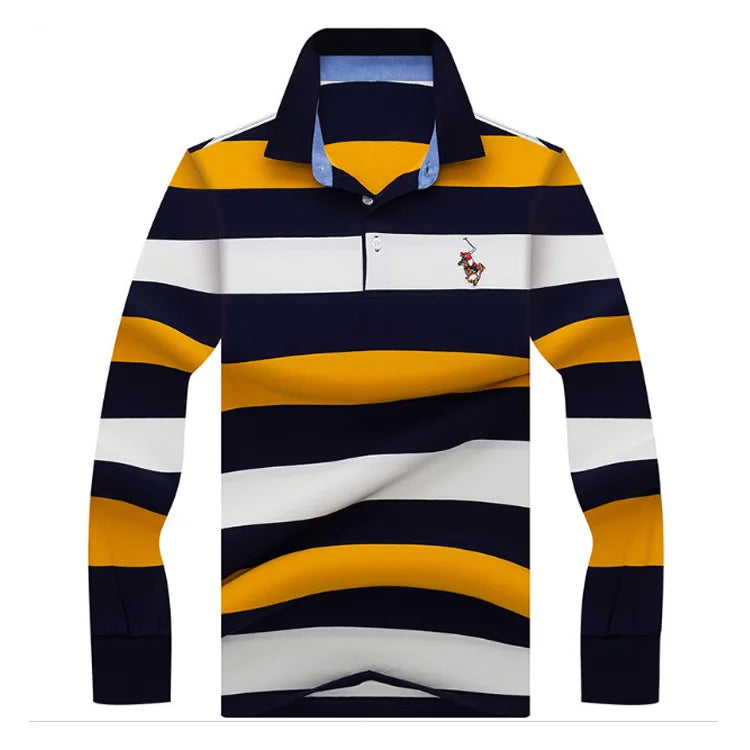 New Autumn Winter Polo Shirt High Quality Brand Cotton Men's Polo Shirt Business Casual Striped Solid Shirt Polo Men Clothing