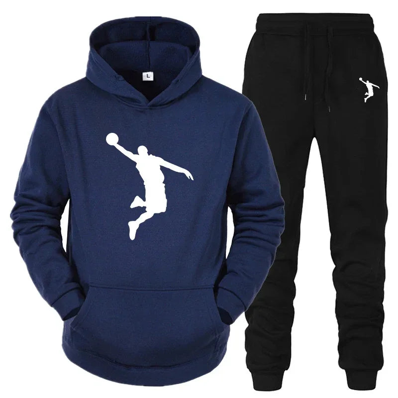 High-Quality Printed Youth Hooded Sweatshirt Set for Sports Jogging, Fashionable Men's Sportswear for Daily Casual Commuting