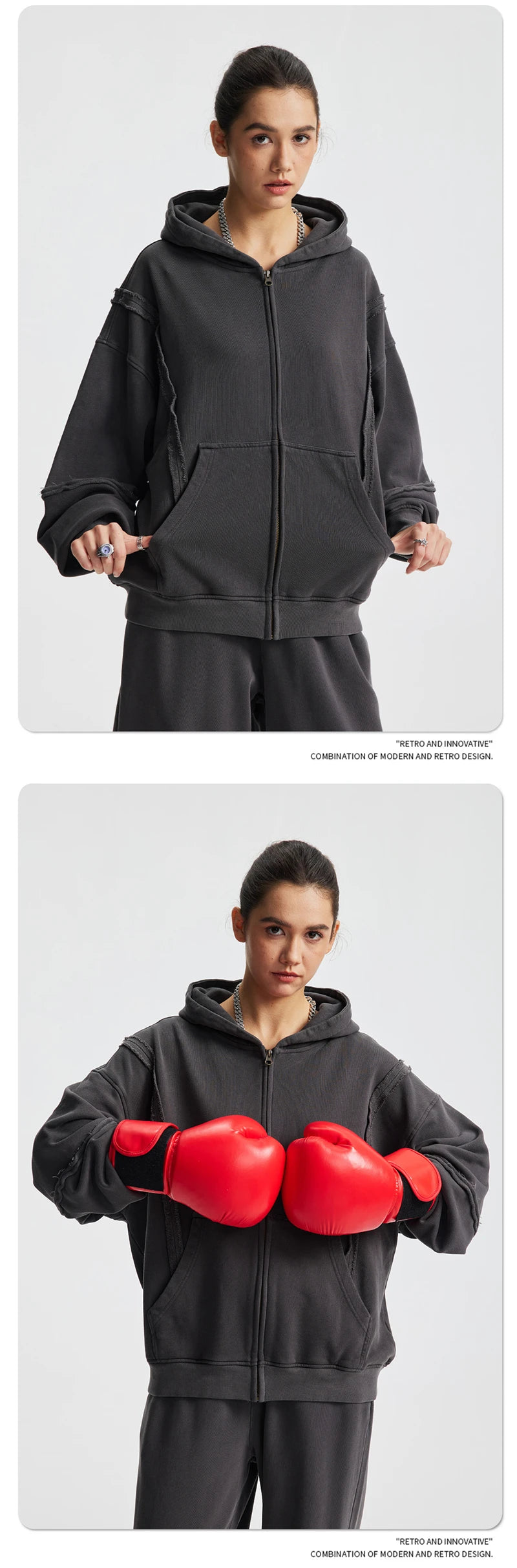 ZODF Retro Winter Man 430gsm Zipper Cotton Hoodies Unisex Heavy Weight Washed Loose Edge Zip-up Hooded Coats HY1125