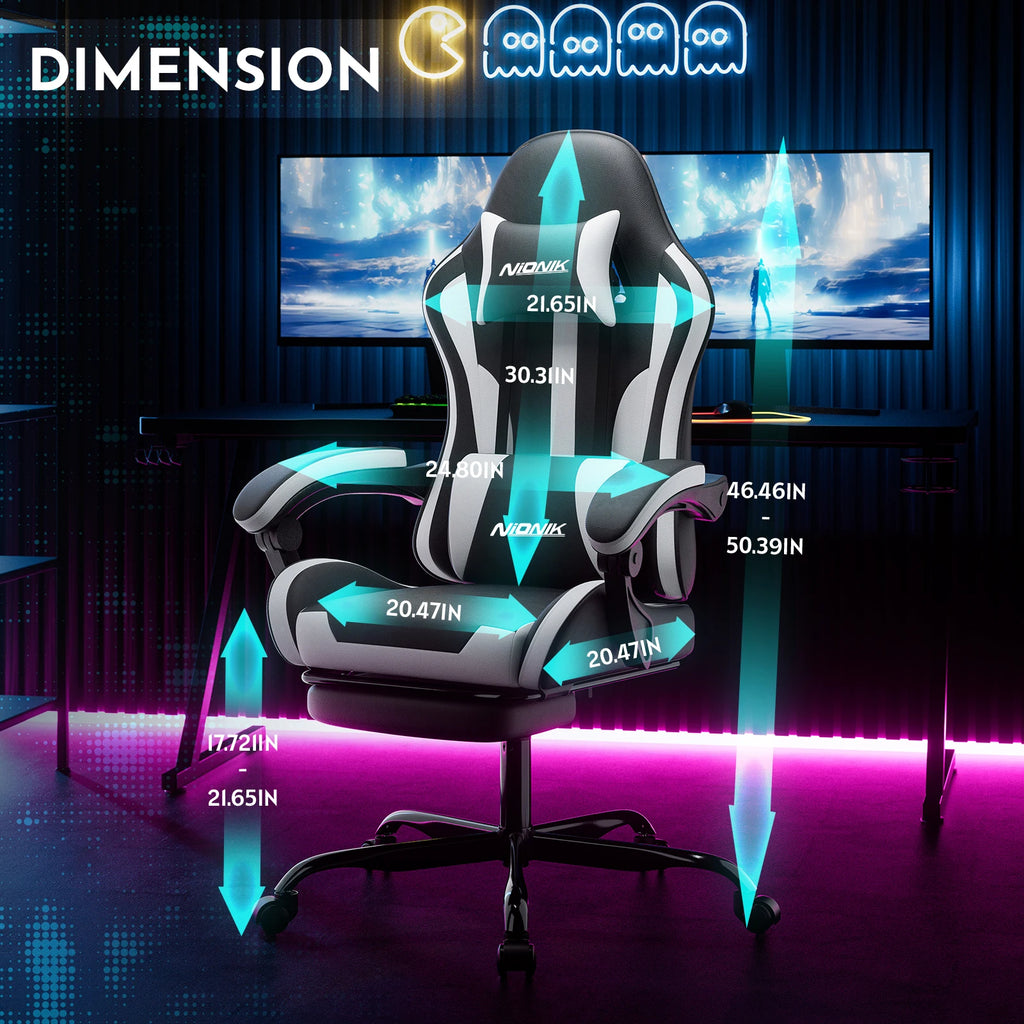 Gaming Chair with Massage Ergonomic Desk Chair Footrest Headrest Rotatable Chair for Office and Gamers