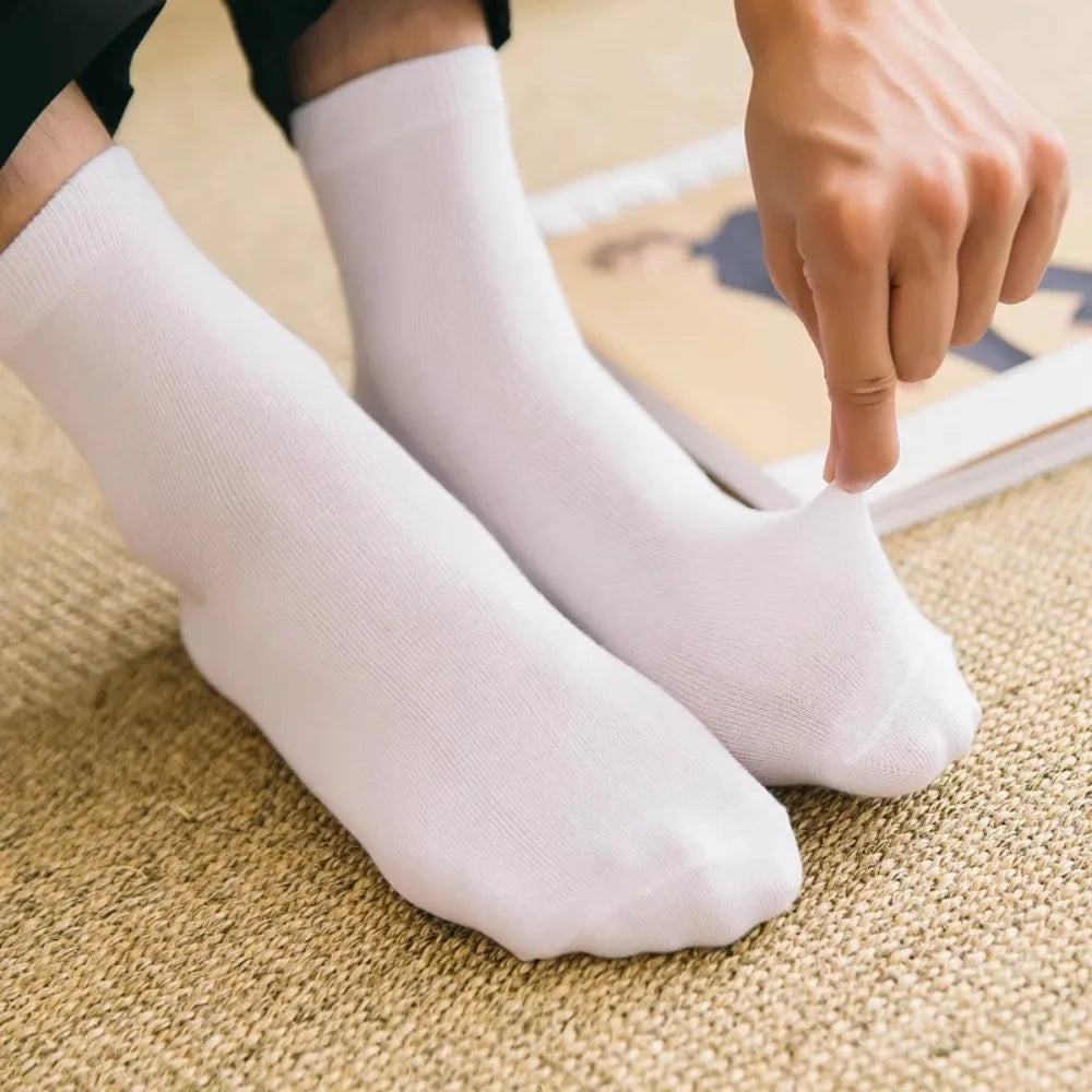 5 Pairs Men's Basic Crew Socks - Cloud-Touch Cotton Material with All-Day Breathability, White Daily Essential