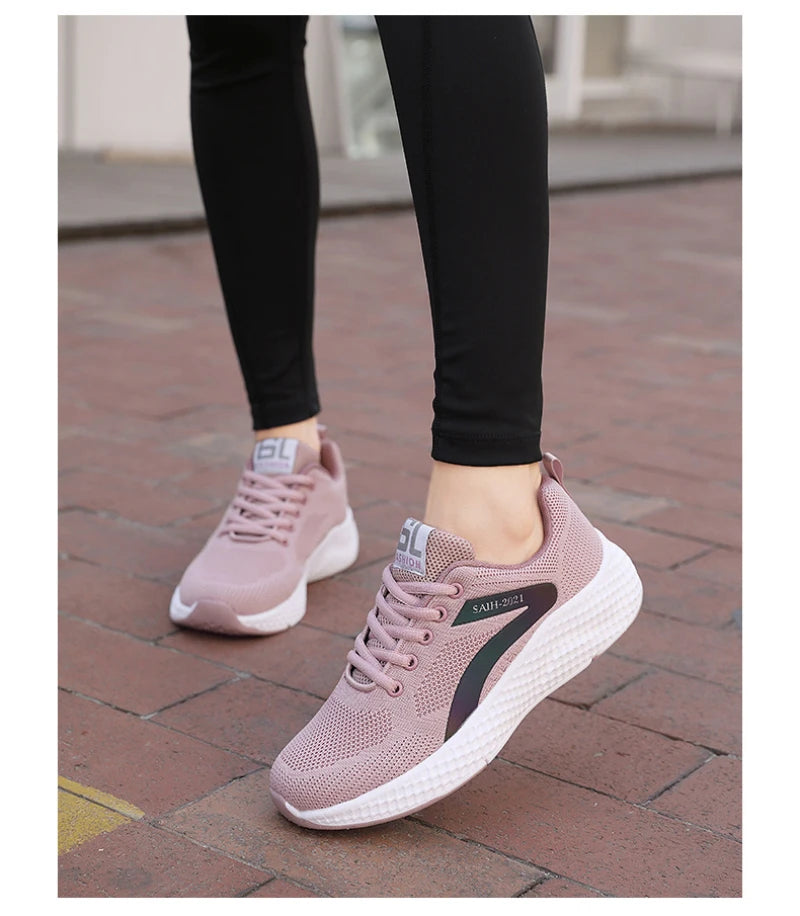 Women's Sports Shoes Comfortable Running Shoes Flying Knit Versatile Lace-Up Casual Shoes For Women Breathable And Fashionable