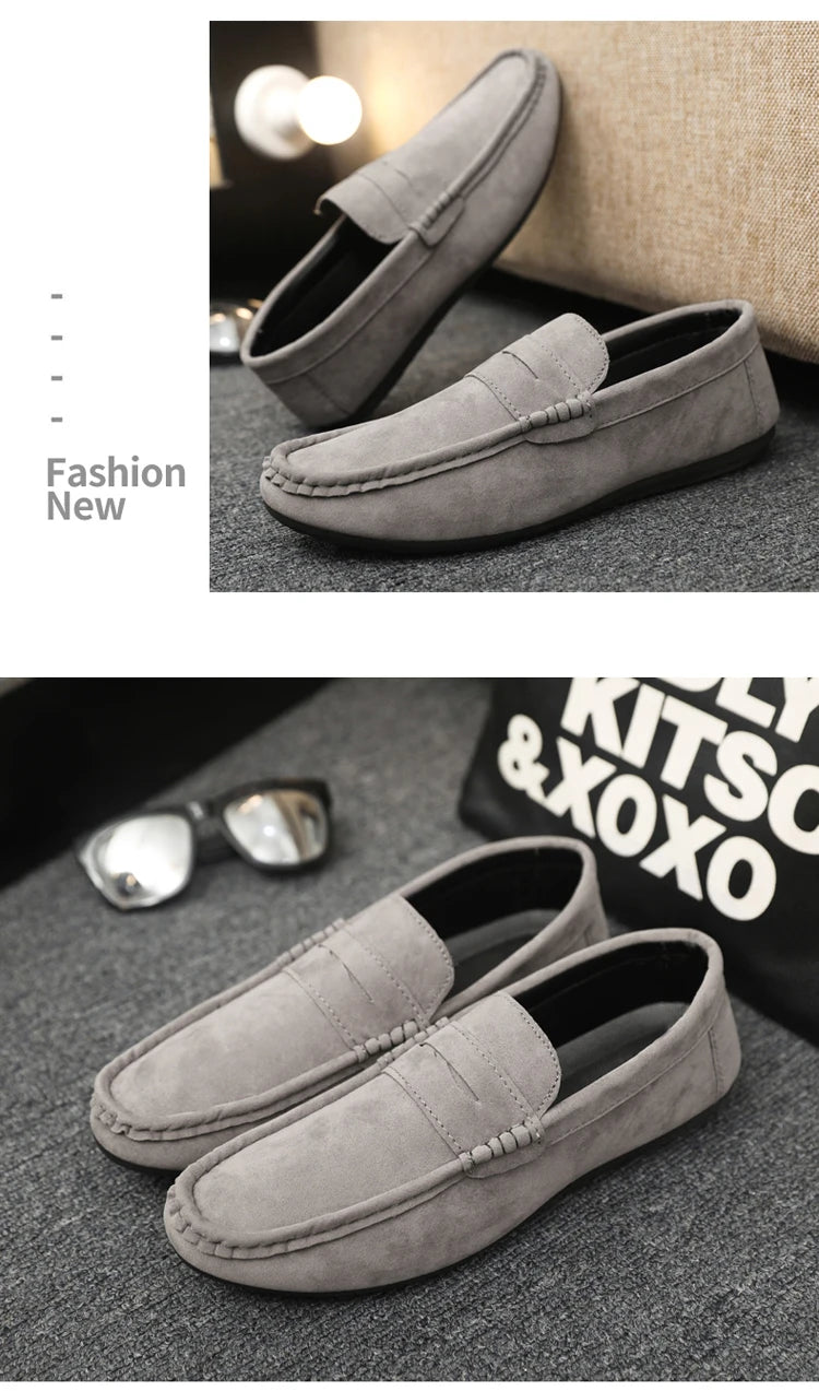 2025 Autumn Deer Leather Casual Men's Shoes Versatile Comfortable Work Shoes Driving Loafers Black, Grey, Khaki Three-Colour