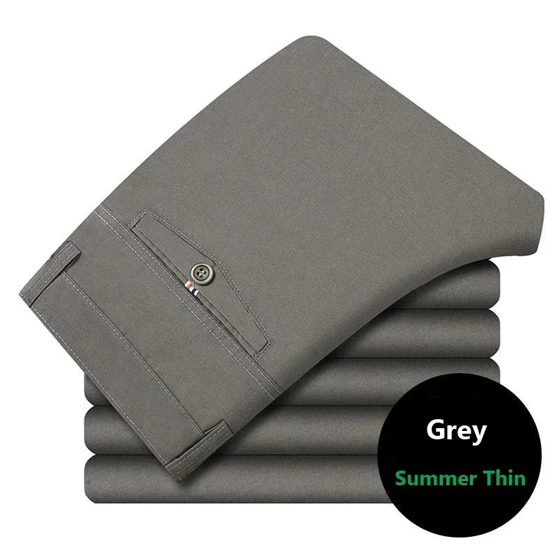 100% Cotton Spring Summer Middle-aged Cargo Trousers Men's Straight Slacks High Waists Thin Thick Breathable Male Suit Pants
