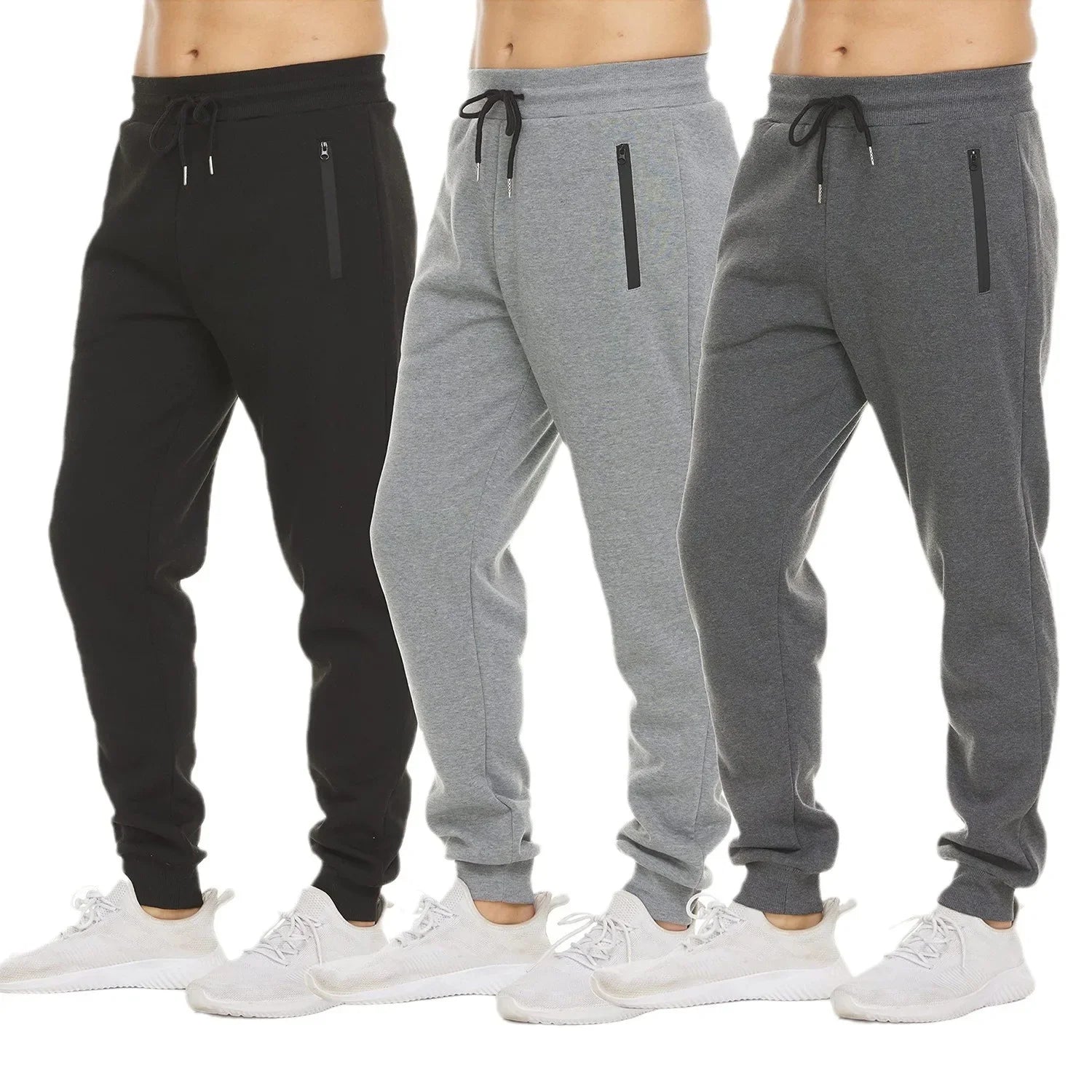 New Sweatpants with Side Zipper Pockets for Men - Joggers, Track Pants, Elastic Waist Sport Casual Baggy Fitness Gym Clothing