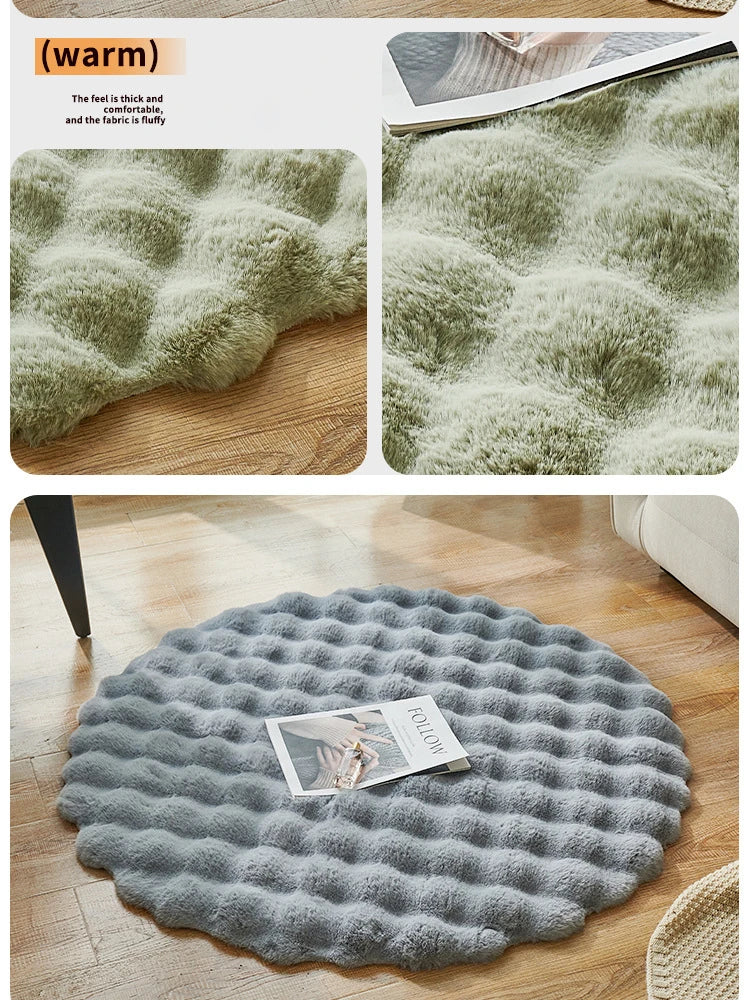 Bubble Velvet Faux Rabbit Fur Carpet Round Soft Fluffy Pet Mat Modern Living Room Decor Winter Warm Plush Kids Game Tent Mats