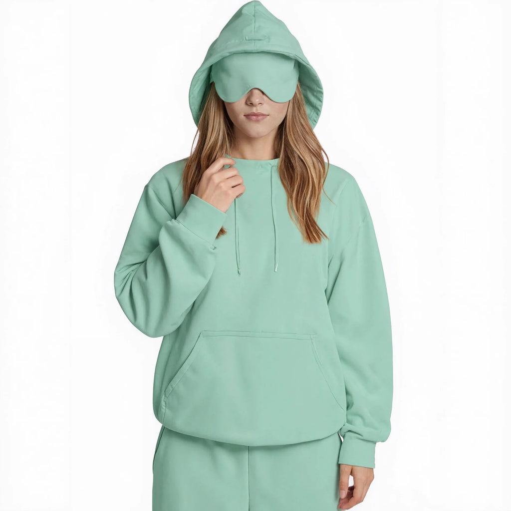 Women's Pocket Eye Mask Hooded Sweatshirt with Travel Mode Pullover for Autumn/Winter 2025
