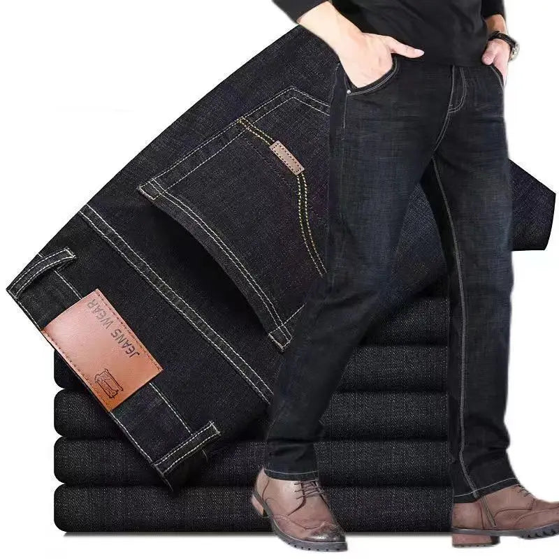 2026 Men NEW Men's Fashion Business Jeans Classic Style Casual Stretch Slim Jean Pants Male Brand Denim Trousers Black Blue Mens