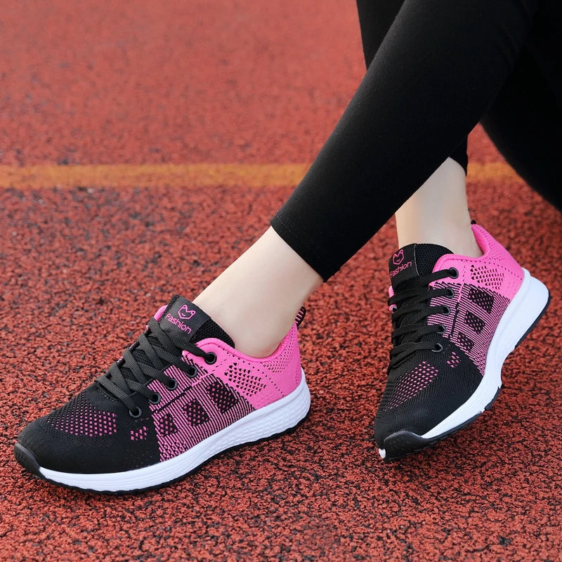 Spring Flying Knit Shoes Korean Casual Student Versatile Lace-Up Mesh Women's Sports Shoes Forrest Gump Comfort