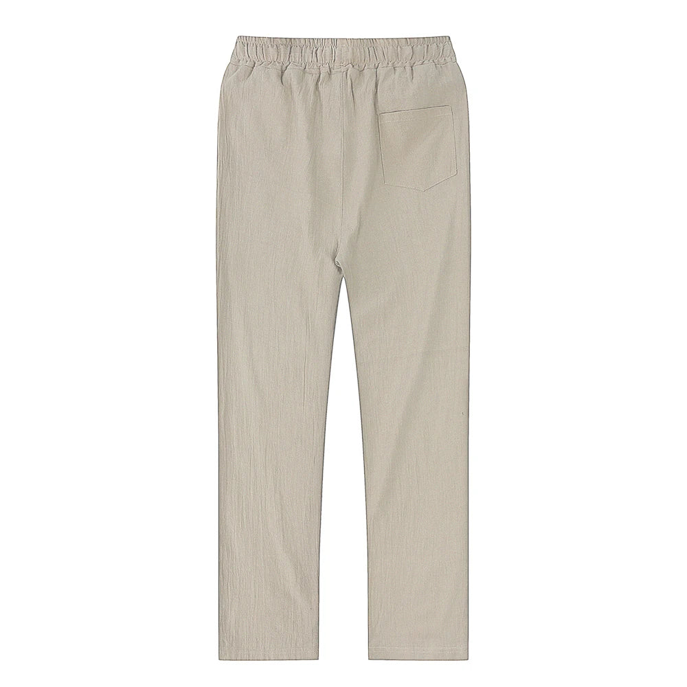 Men's Cotton Linen Pants - Breathable Solid Color Trousers for Fitness and Streetwear (Sizes S-3XL)