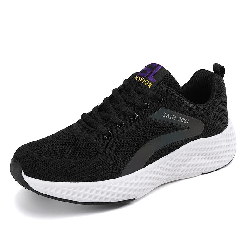 Women's Sports Shoes Comfortable Running Shoes Flying Knit Versatile Lace-Up Casual Shoes For Women Breathable And Fashionable