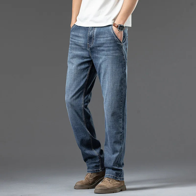 Men's Jeans 2024 Summer Thin Business Casual Loose Straight Pants Fashion Versatile Stretch Pants Large Size 48