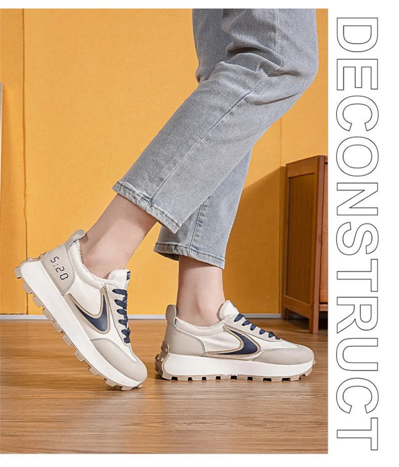 Autumn Winter Chunky Sneaker Women Retro Running Shoes Fashion Casual Fabric Breathable Height Increased Platform Shoes