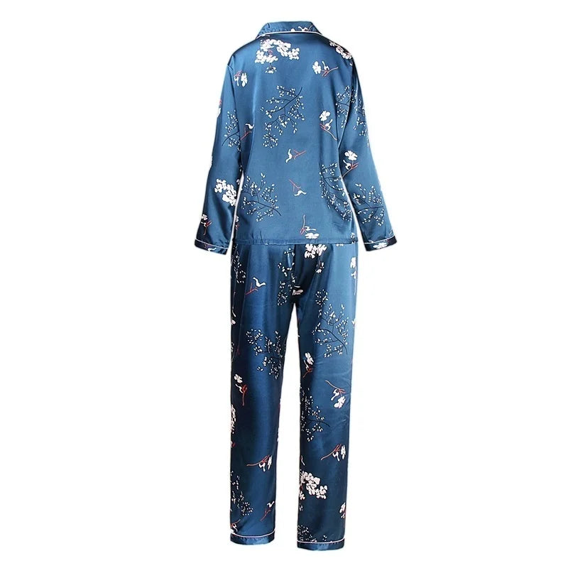 Spring Autumn Pajama Women Silk Satin Pajamas Set Long Sleeve Shirt with Trouser Sleepwear Loungewear Female Pajamas Suits Mujer