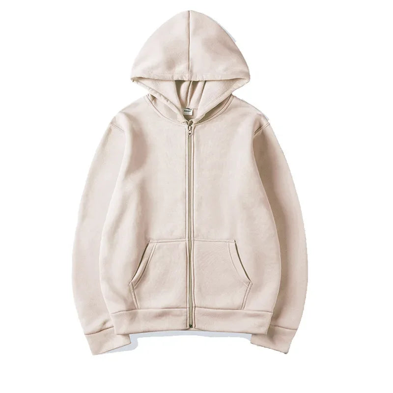 2025 New Trendy Sweatshirt Coat with Front Pockets - Warm Zipper Lamb Wool Jacket for Men and Women - Autumn Winter Pure Color Cardigan Hoodie