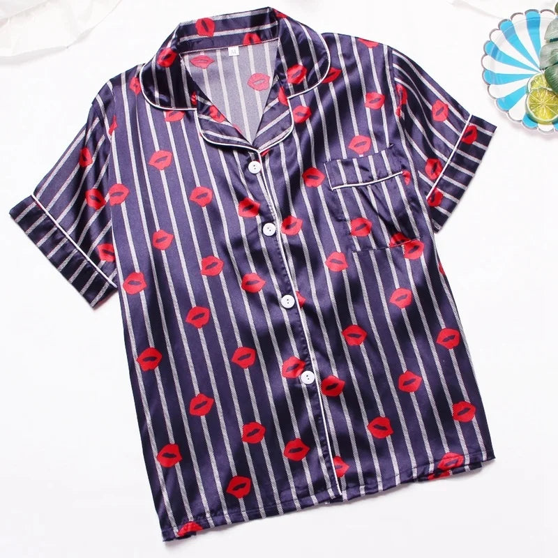 Spring Autumn Pajama Women Silk Satin Pajamas Set Long Sleeve Shirt with Trouser Sleepwear Loungewear Female Pajamas Suits Mujer