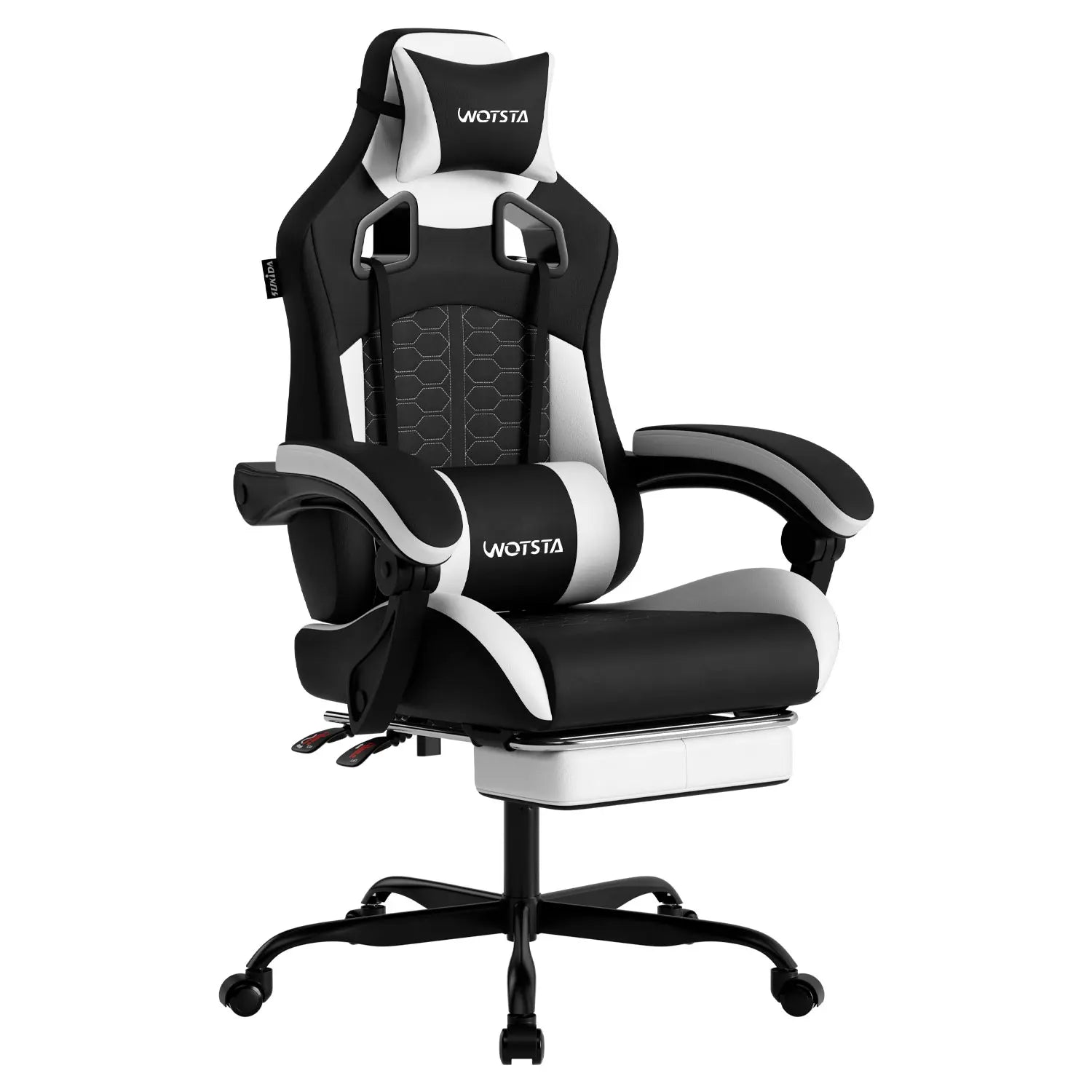 WOTSTA Gaming Chair with Footrest, Lumbar Support, Adjustable Height, Swivel Seat, Headrest, For Office or Gaming