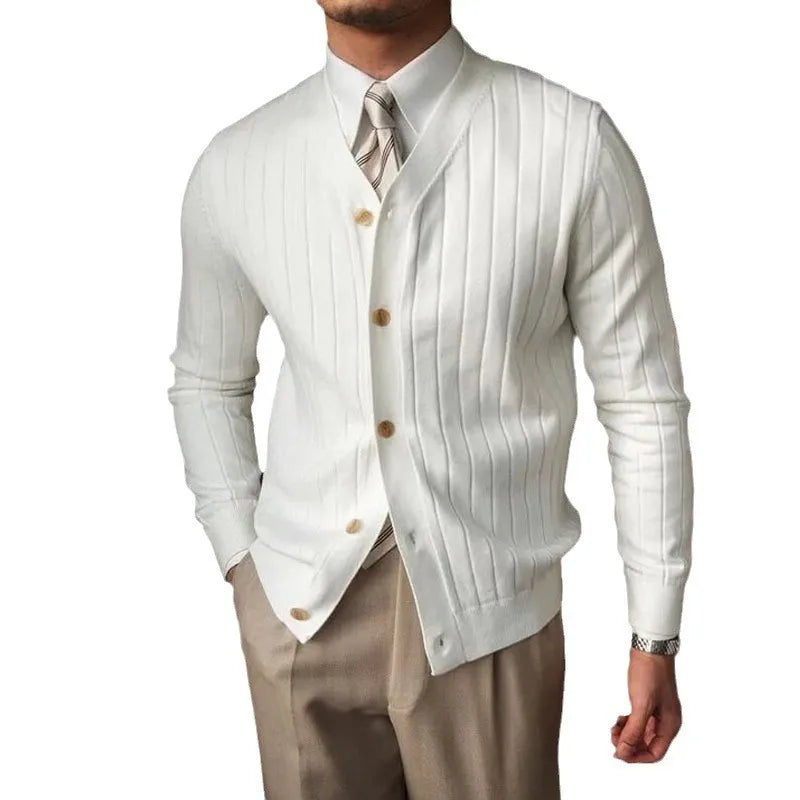Autumn Winter Men's Business Casual V Neck Cardigan Solid Color Knit Sweatercoat Male Slim Fit Long Sleeve Knitted Sweater Tops