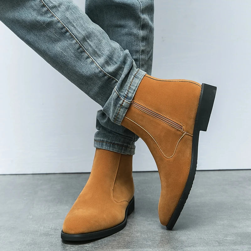 New Arrival Nubuck Suede Leather Boots Men High Top Trend Retro Boots Personality Fashion Mens Casual Chelsea Winter Ankle Boots