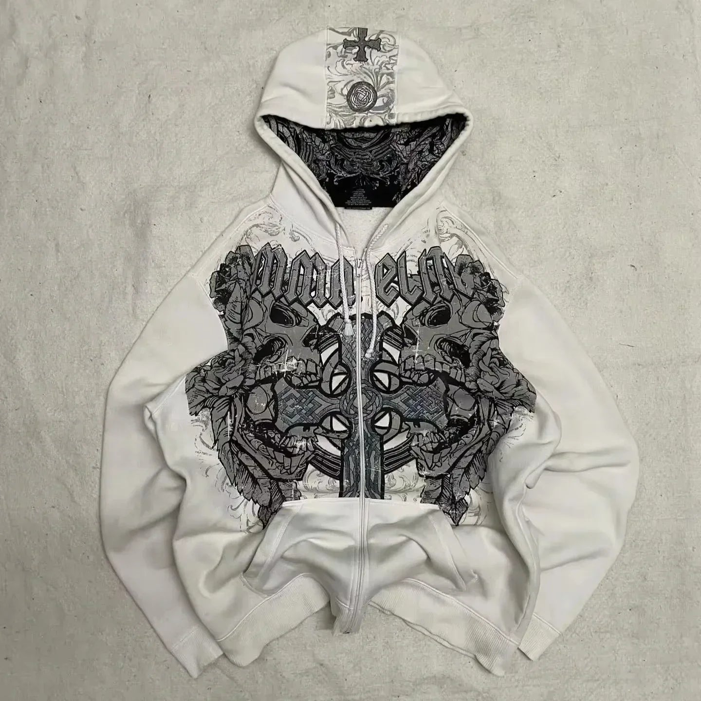 European and American Fashion Trends Joker Pattern Embroidered Zipper Hoodie Women Street Hip Hop Retro Casual Sweatshirt Unisex