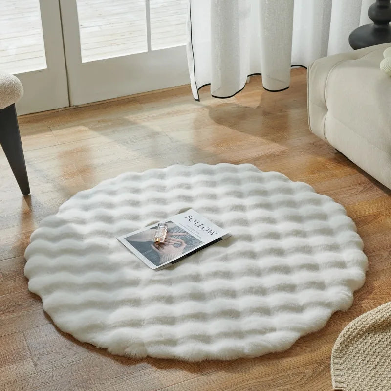 Bubble Velvet Faux Rabbit Fur Carpet Round Soft Fluffy Pet Mat Modern Living Room Decor Winter Warm Plush Kids Game Tent Mats