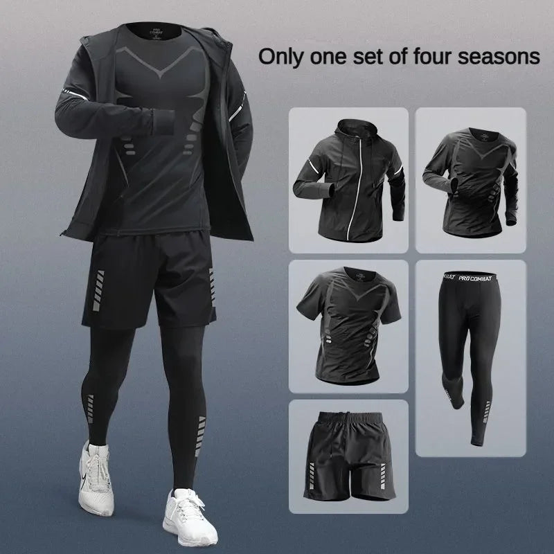 3-7 Pcs Men's Ice Fiber Quick-Dry Running Fitness Full Set/Suit