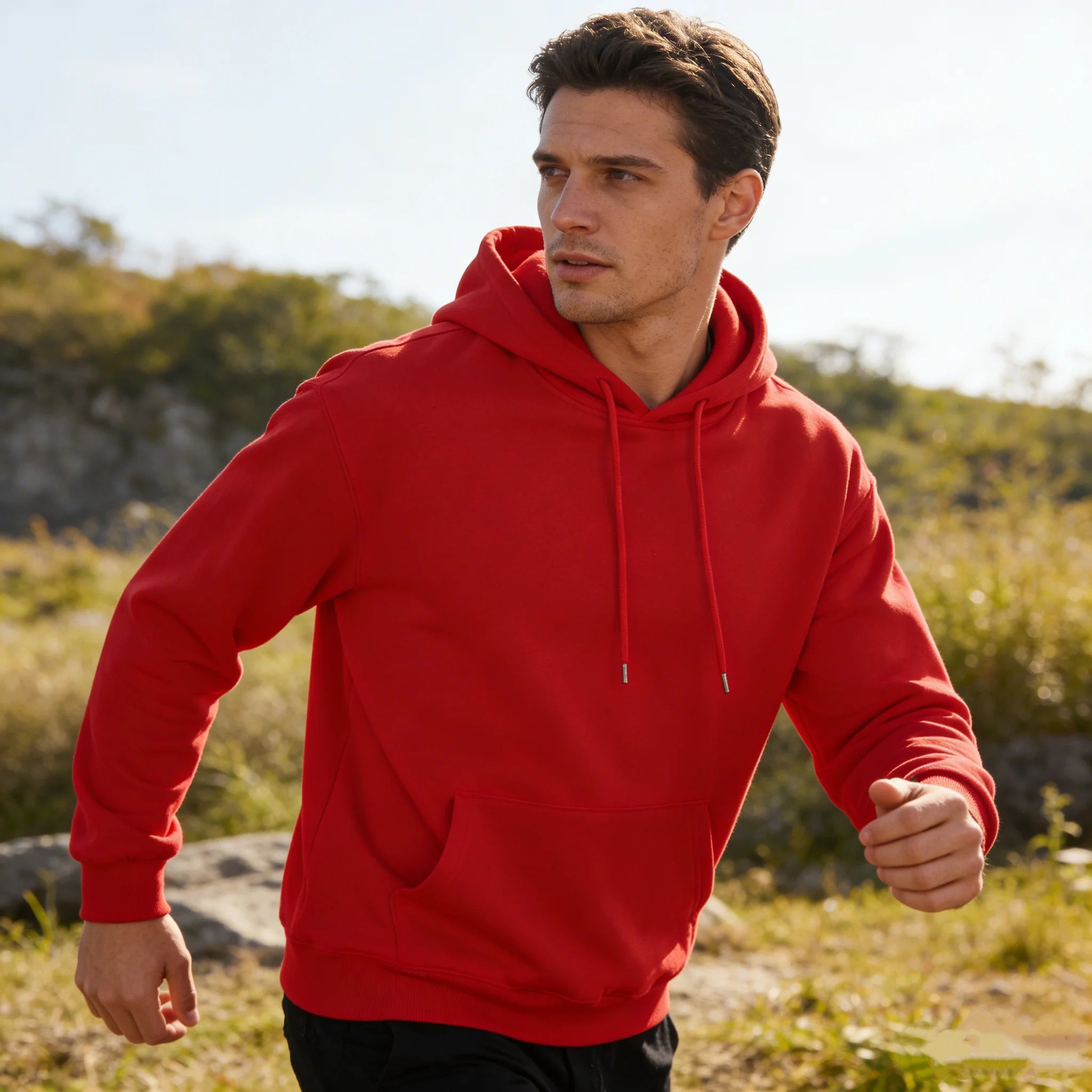 2026 Men's Wide Hooded Sweatshirt - European and American Style, Long Sleeve, Casual Loose Fit