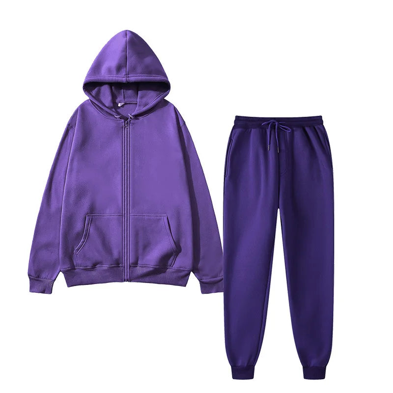 Unisex solid color sportswear set, fashionable and casual, autumn
