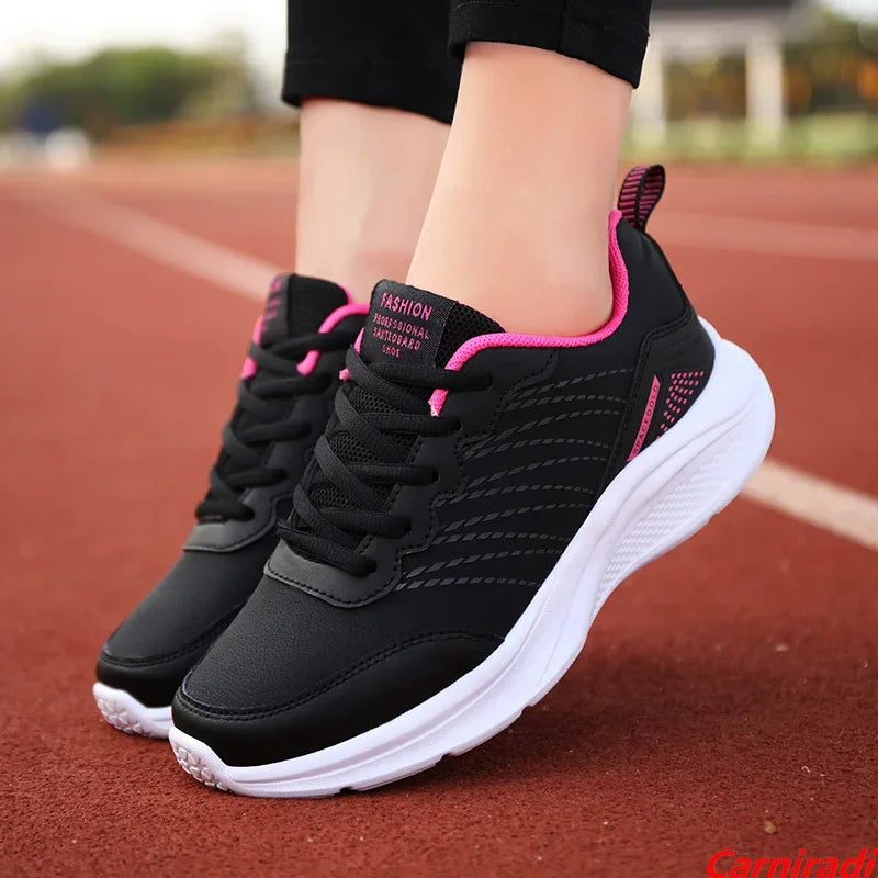 Leather Waterproof Sports Fitness Running Shoes Women Comfort Flat Big Size 35-42 Casual Sneakers Ladies Non-slip Jogging Shoes
