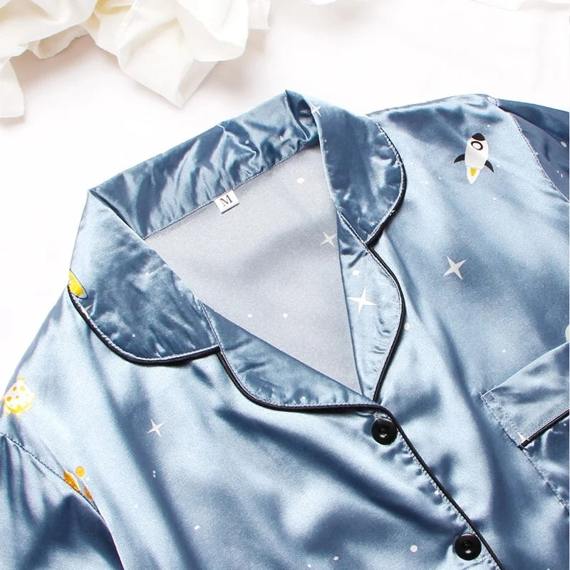 Spring Autumn Pajama Women Silk Satin Pajamas Set Long Sleeve Shirt with Trouser Sleepwear Loungewear Female Pajamas Suits Mujer