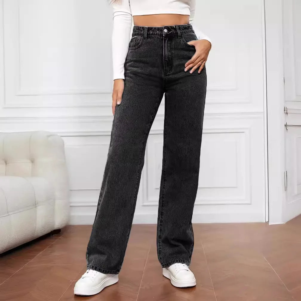 Fashion Retro Blue Jeans Women Y2K High Street Baggy Straight Pants