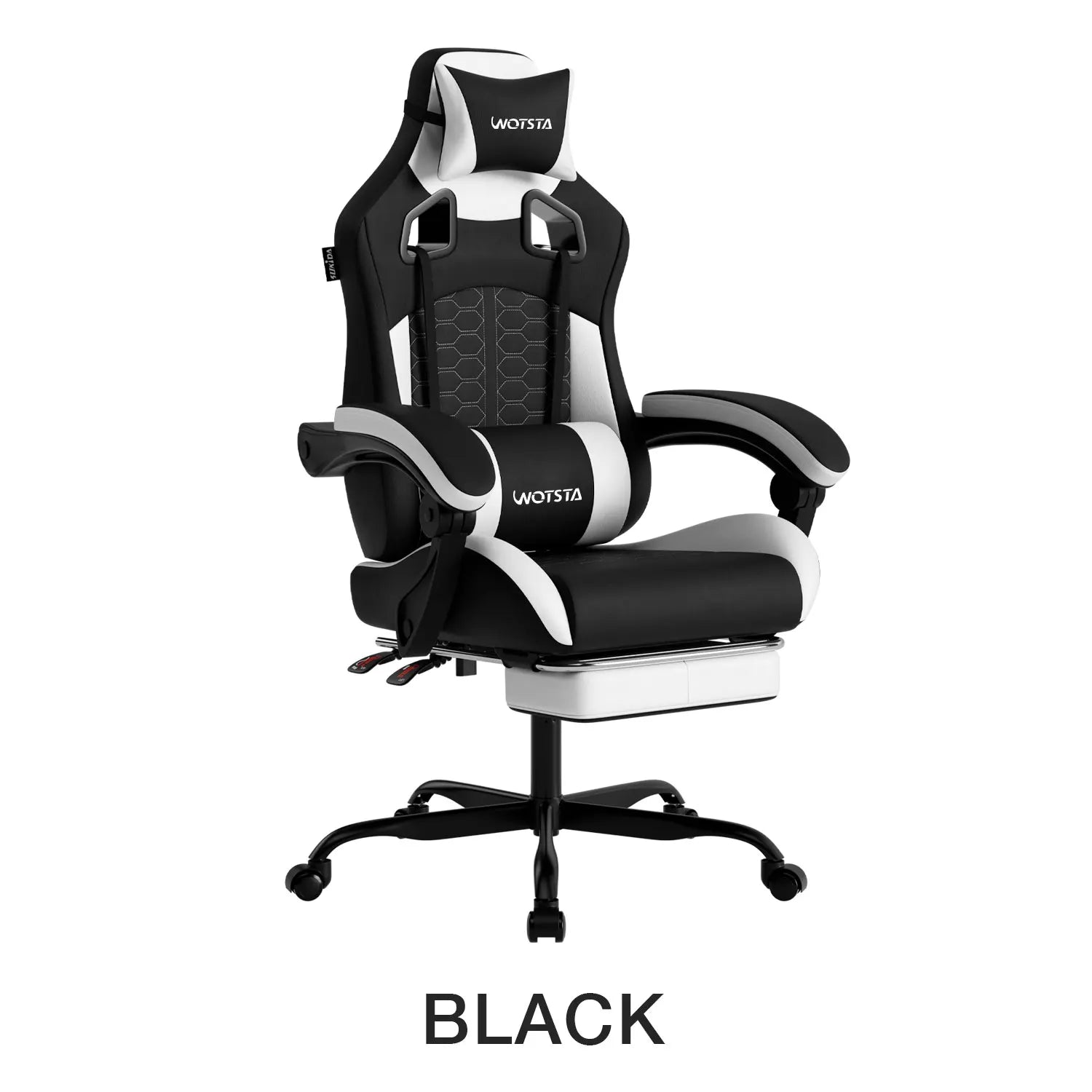 WOTSTA Gaming Chair with Footrest, Lumbar Support, Adjustable Height, Swivel Seat, Headrest, For Office or Gaming