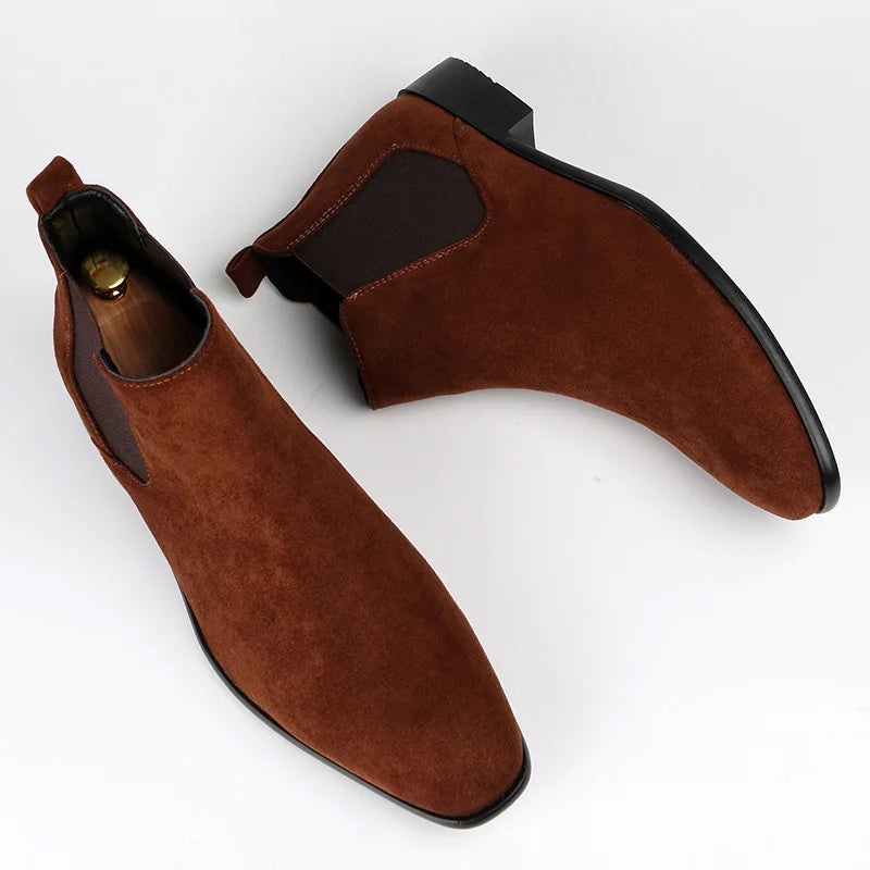 Big Size 40-50 Brown Men Chelsea Boots High Quality Suede Leather Boots Man Comfort Flat Slip-On Men's Ankle Boots