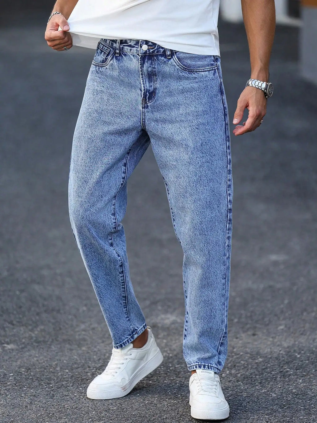 Men's Light Blue Washed Denim Trousers - Slim Fit and Casual