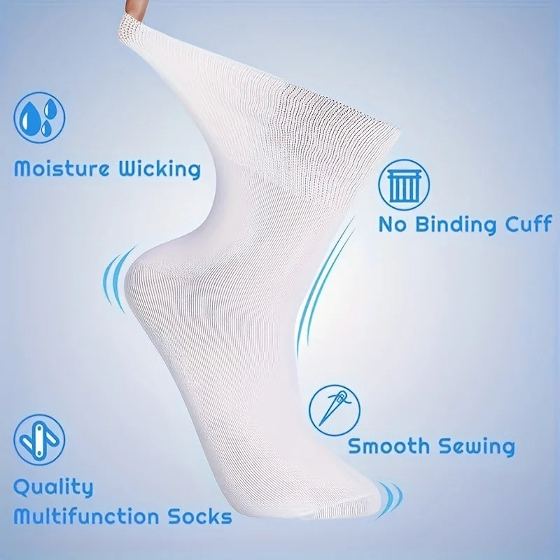 6 Pairs of Comfortable Cotton Diabetic Socks for Men and Women - No Elastic Waistband