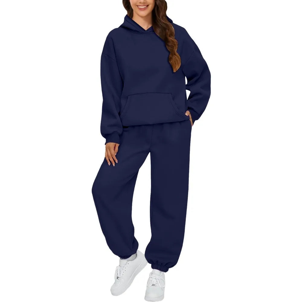 Women's Casual Hooded Sweatshirt and Sportswear Pants Set Long Sleeve Long Pants Autumn Season Fashion Ladies Outfit