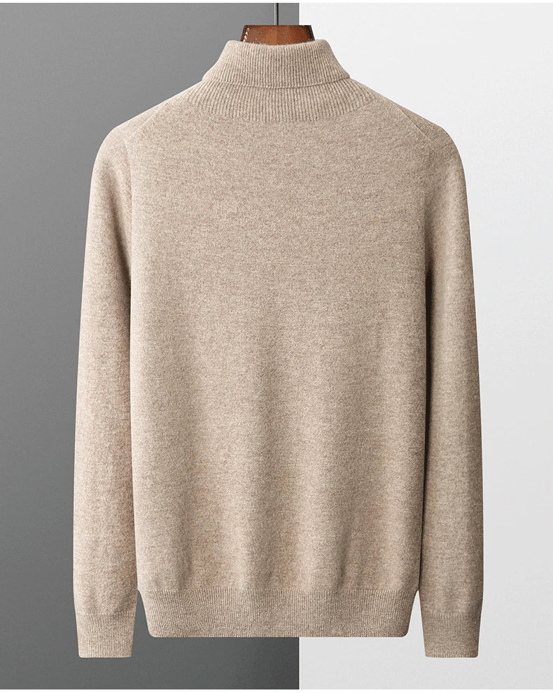100% Pure Wool One-Piece Ready-to-wear Men's High Lapel Pullover Autumn and Winter Basic Knitted Versatile Sweater Casual Large
