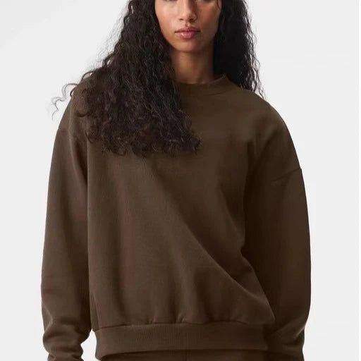Women Oversized Crewneck Sweatshirt Classic Solid Color Loose Fit Long Sleeve Casual Sports Pullover Comfortable Basic Top Daily